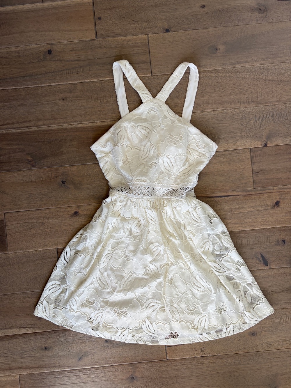 Francesca's Lace White Halter Neck Fit & Flare Mini Dress Small